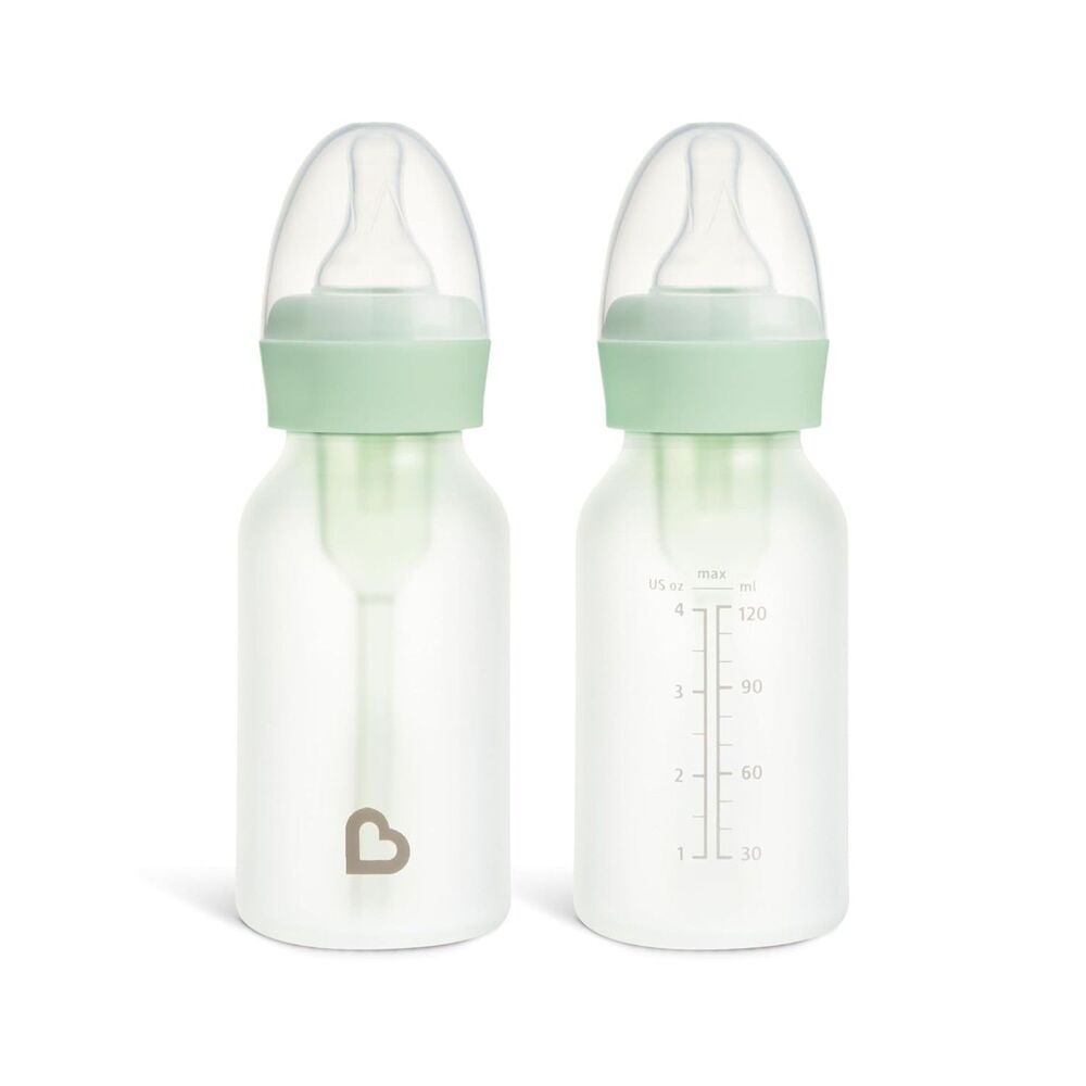 Munchkin Bond Silicone Coated Glass Baby Bottles 4oz 2 Pack Mint Green